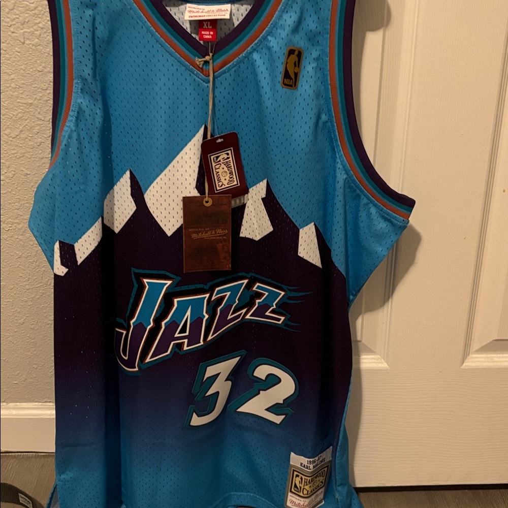 Mitchell & Ness Blue and Purple Jazz Jersey